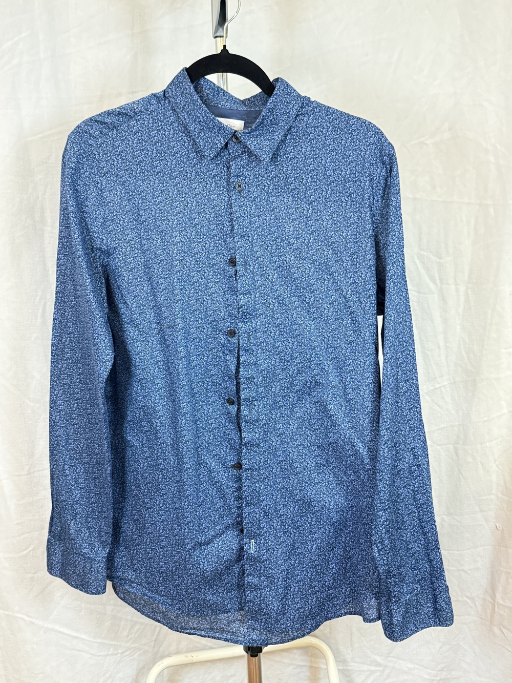 Calvin Klein Men's Navy Blue Micro-Print Button-Down Shirt sz Small